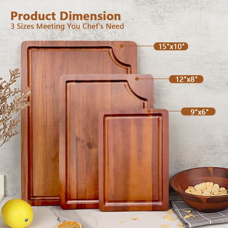 AIDEA Wood Cutting Board, Wooden Cutting Boards for Kitchen, Acacia Wood Chopping Board Set of 3 with Deep Juice Groove, for Meat, Vegetables, and Fruit - Image 2