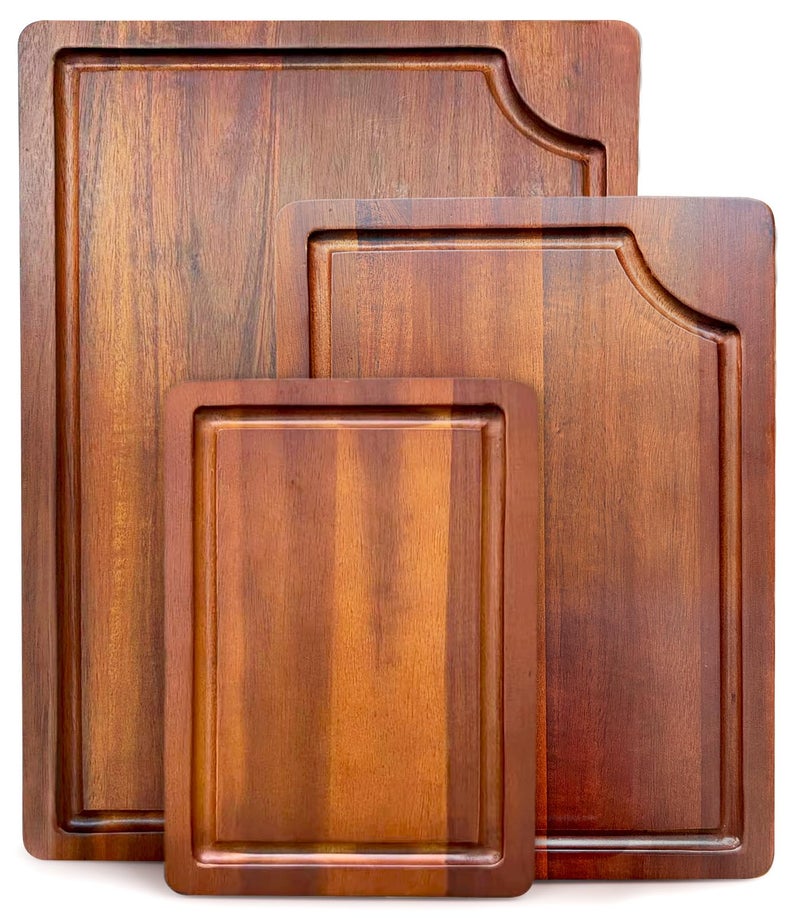 AIDEA Wood Cutting Board, Wooden Cutting Boards for Kitchen, Acacia Wood Chopping Board Set of 3 with Deep Juice Groove, for Meat, Vegetables, and Fruit - Image 1