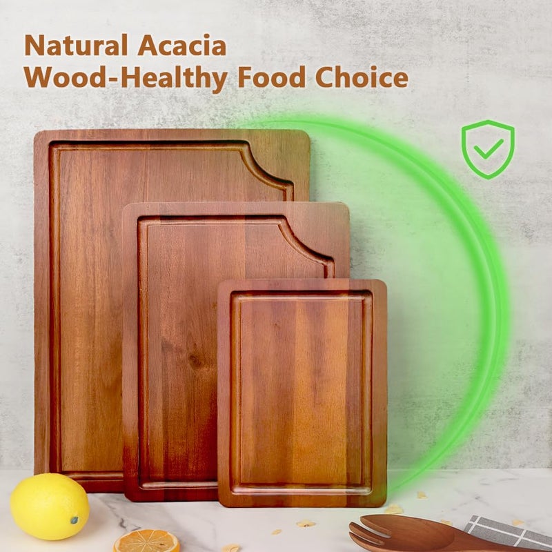 AIDEA Wood Cutting Board, Wooden Cutting Boards for Kitchen, Acacia Wood Chopping Board Set of 3 with Deep Juice Groove, for Meat, Vegetables, and Fruit - Image 5