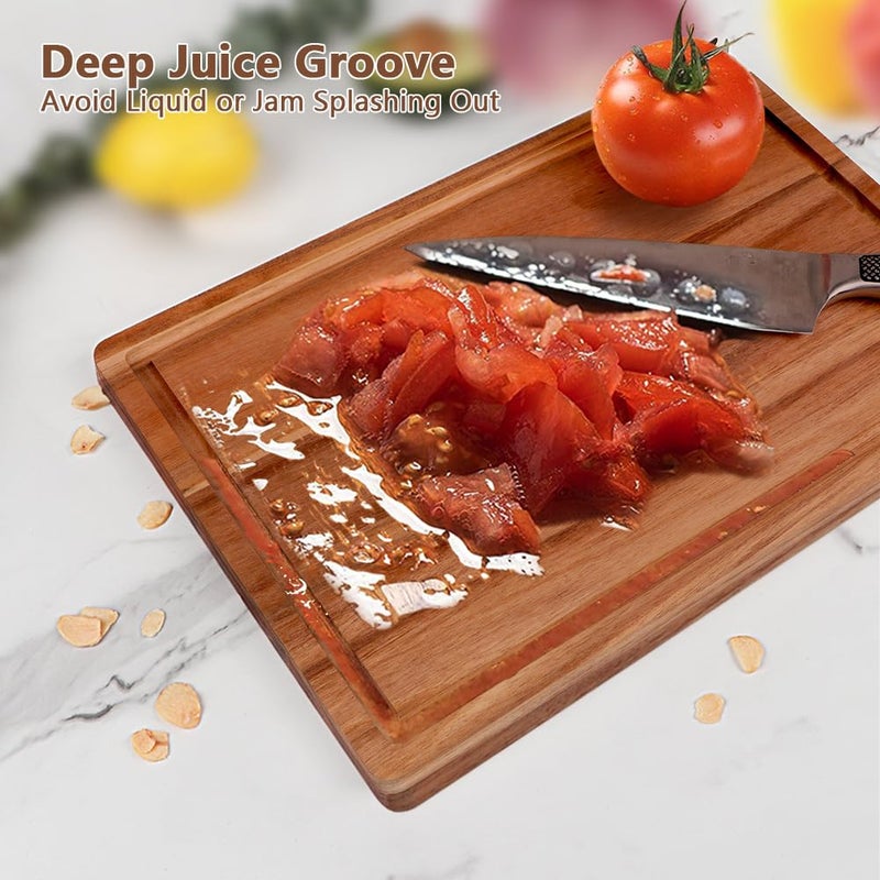 AIDEA Wood Cutting Board, Wooden Cutting Boards for Kitchen, Acacia Wood Chopping Board Set of 3 with Deep Juice Groove, for Meat, Vegetables, and Fruit - Image 4