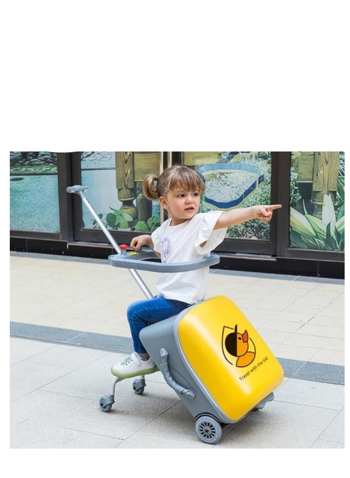 Golden Kids Ride-on Suitcase, Expandable Suitcase with Child Seat Design，Large Carry On Hardside Rolling Luggage with Detachable Trolley,Travel for Boys Girls (Expandable+Guardrail, Yellow)  - Image 1