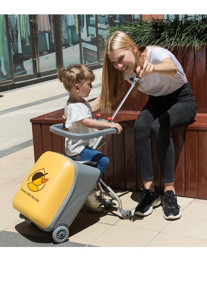 Golden Kids Ride-on Suitcase, Expandable Suitcase with Child Seat Design，Large Carry On Hardside Rolling Luggage with Detachable Trolley,Travel for Boys Girls (Expandable+Guardrail, Yellow)  - Image 4