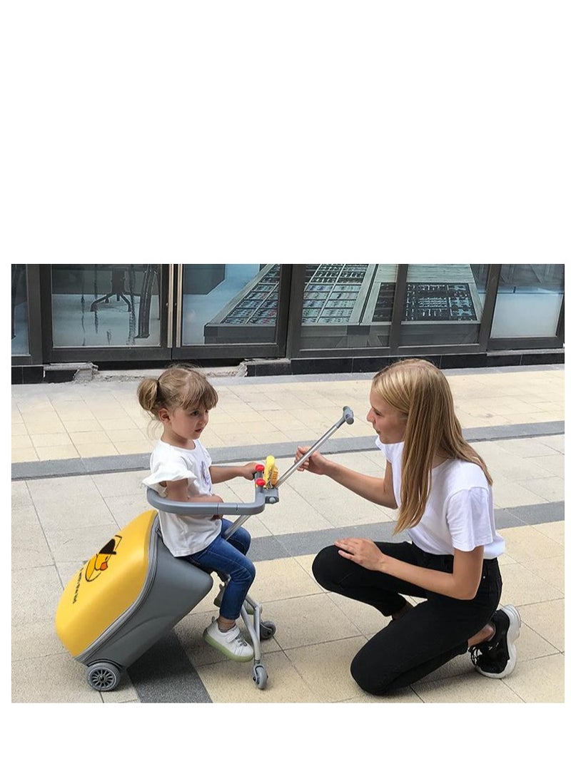 Golden Kids Ride-on Suitcase, Expandable Suitcase with Child Seat Design，Large Carry On Hardside Rolling Luggage with Detachable Trolley,Travel for Boys Girls (Expandable+Guardrail, Yellow)  - Image 3