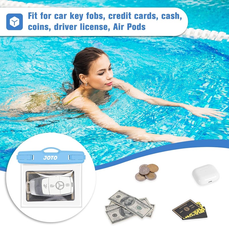 JOTO 2 Pack Waterproof Key FOB Holder Pouch with Keychain, Small Waterproof Pouch Dry Bag Car Key Case for Swimming Money Credit ID Card Cash, Waterproof Wallet for Jeep Honda Toyota Nissan -Blue - Image 2