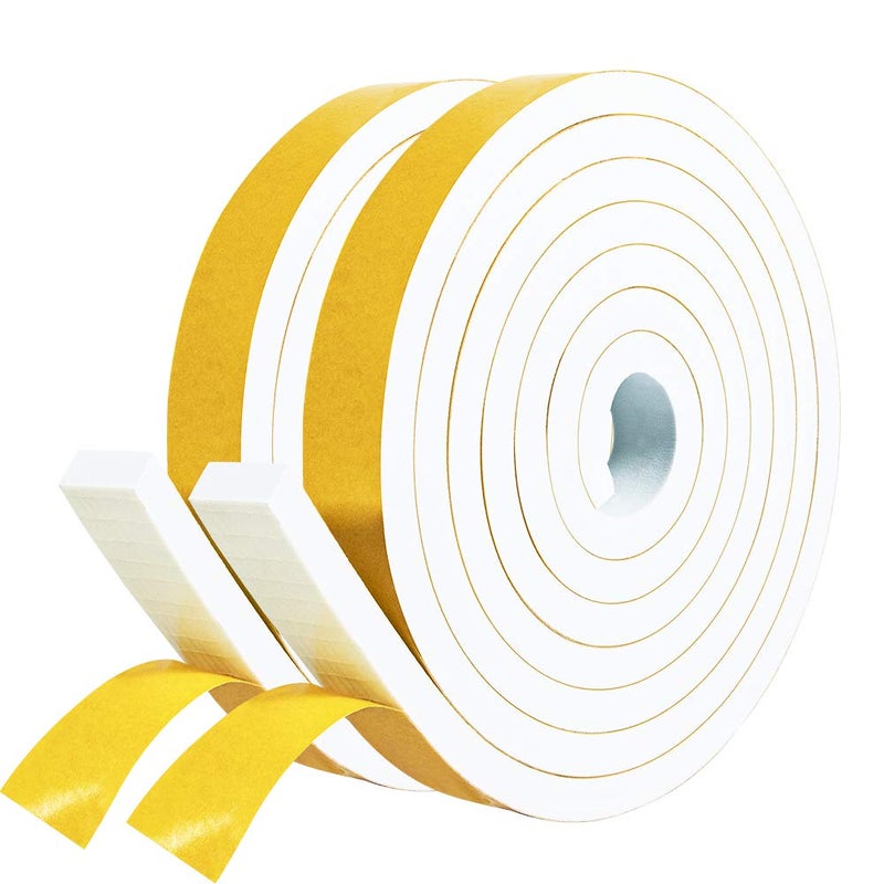 fowong fowong Self Adhesive Weatherstripping Rubber Seal 20mm Wide X 8mm Thick White Colour Closed Cell Foam Tape Home Window Door Draught Excluder, 2 Pcs Each 2M Long  - Image 1