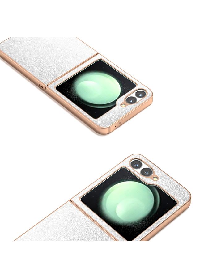 اس-توب جراب لهاتف Samsung Galaxy Z Flip6 مصنوع من جلد البولي يوريثان بإطار مطلي بالكهرباء مع تغطية كاملة - Image 3