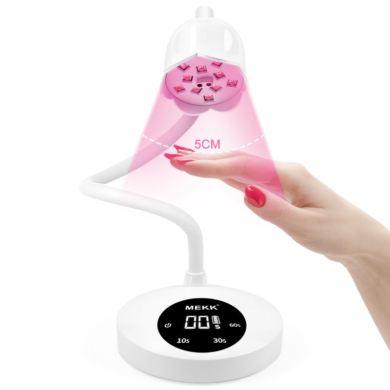 MEKK Gooseneck UV Nail Lamp 30W Cordless Gooseneck UV Light for Gel Nails with Sensor,Mini Flash Cure LED Nail Lamp with Three Timers (10s/30s/60s)-White