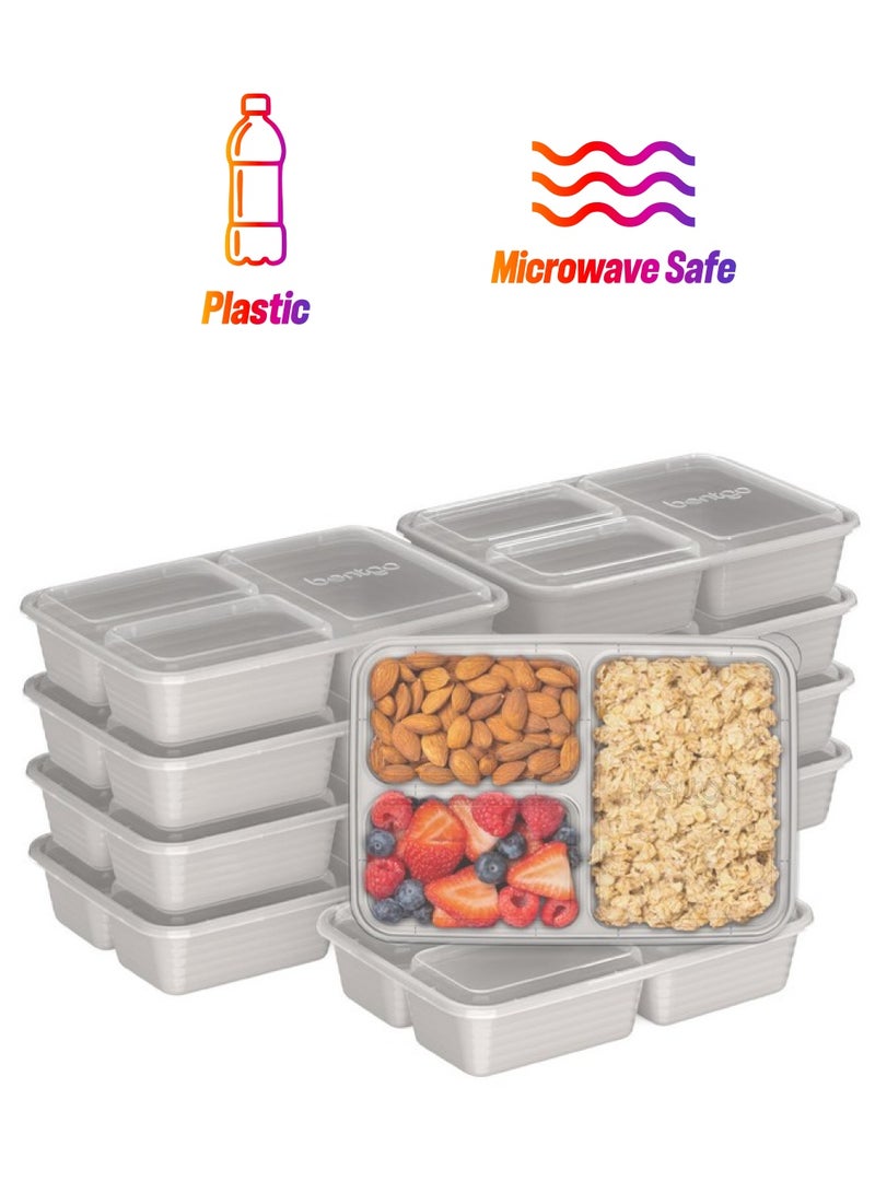 Bentgo 20-Piece Lightweight, Durable, Reusable BPA-Free 3-Compartment Containers - Microwave, Freezer, Dishwasher Safe - Stone Gray - Image 1
