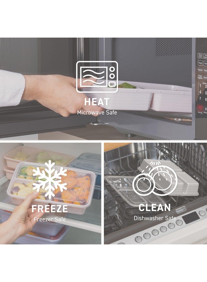 Bentgo 20-Piece Lightweight, Durable, Reusable BPA-Free 3-Compartment Containers - Microwave, Freezer, Dishwasher Safe - Stone Gray - Image 3