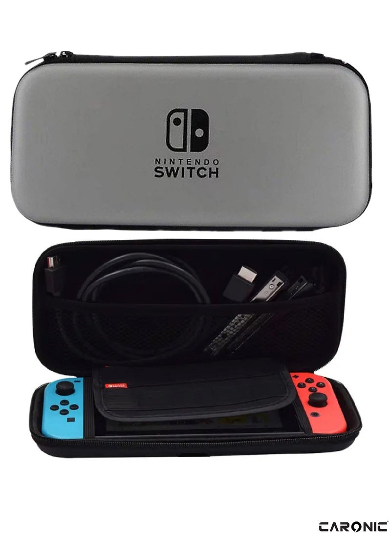 CARONIC Switch Carrying Case Compatible With Nintendo Switch And Oled High Capacity Travel Console And Accessories Grey - Image 4