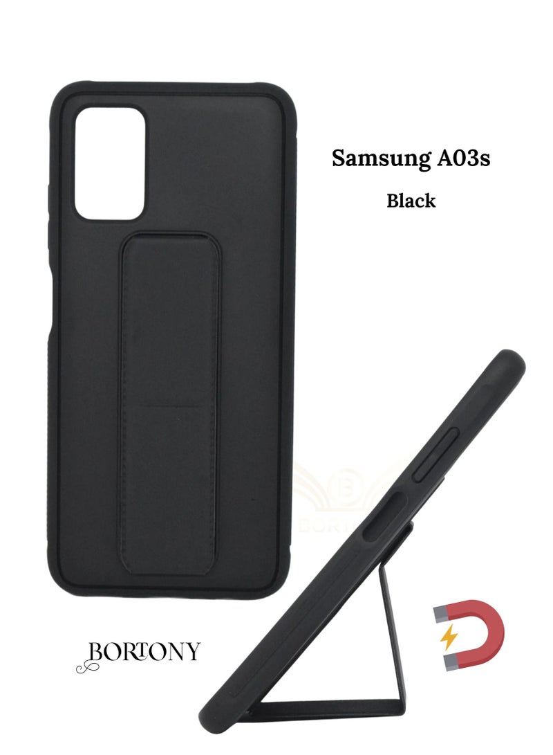 BORTONY Galaxy A03s Case, Fully Covered With Finger Grip Stand Holder Anti Slip Shockproof Protective Case Cover For Samsung Galaxy A03s - Image 1