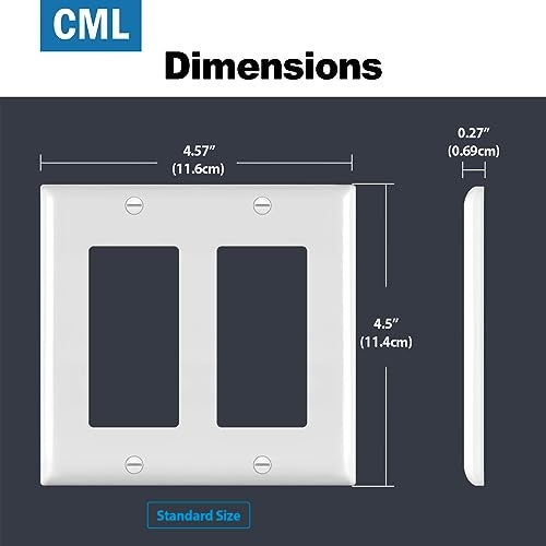 CML Hardware CML 2-Gang Decorator Wall Plates, 20 Pack Electrical Outlet Receptacle Covers, Double Switch Plates, Standard Size 4.5”x4.57”, Impact Resistant, UL Listed, White - Image 5