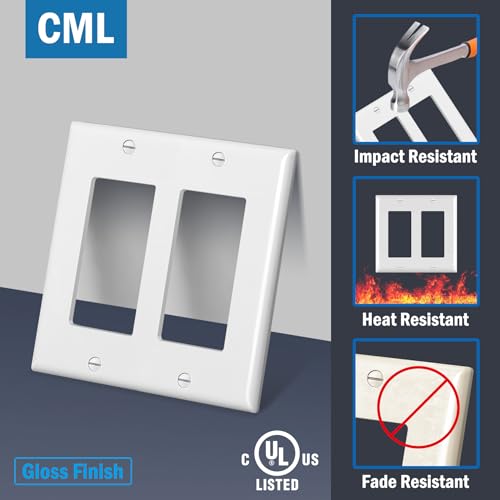 CML Hardware CML 2-Gang Decorator Wall Plates, 20 Pack Electrical Outlet Receptacle Covers, Double Switch Plates, Standard Size 4.5”x4.57”, Impact Resistant, UL Listed, White - Image 2