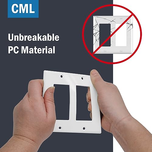 CML Hardware CML 2-Gang Decorator Wall Plates, 20 Pack Electrical Outlet Receptacle Covers, Double Switch Plates, Standard Size 4.5”x4.57”, Impact Resistant, UL Listed, White - Image 3