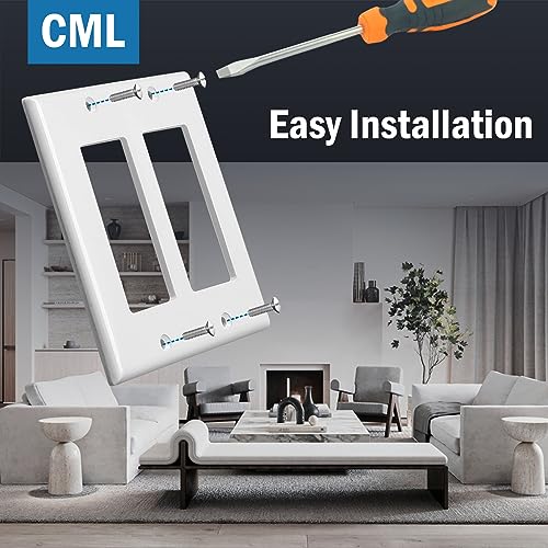 CML Hardware CML 2-Gang Decorator Wall Plates, 20 Pack Electrical Outlet Receptacle Covers, Double Switch Plates, Standard Size 4.5”x4.57”, Impact Resistant, UL Listed, White - Image 4