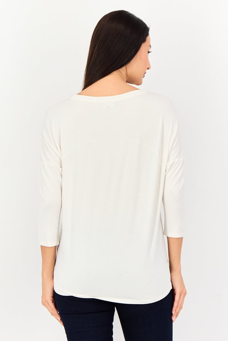 VERO MODA Women Round Neck 3/4 Sleeve Graphic Print Top, Cream - Image 2