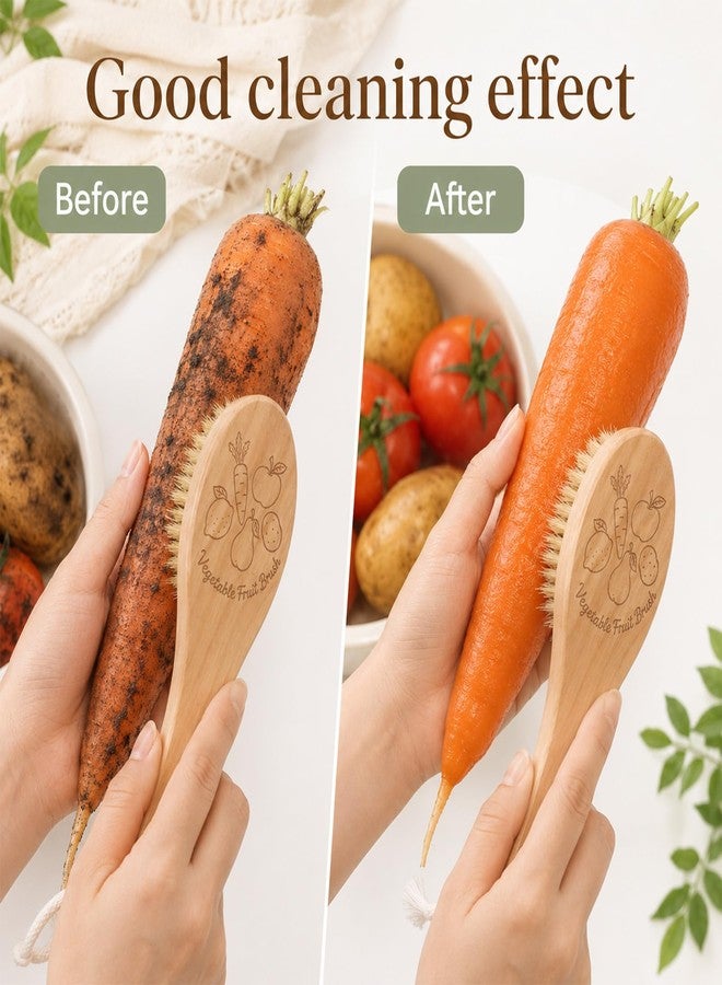 Xosjska Wooden Vegetable Brush with Long Handle, Potato Scrubber Brush - Image 4