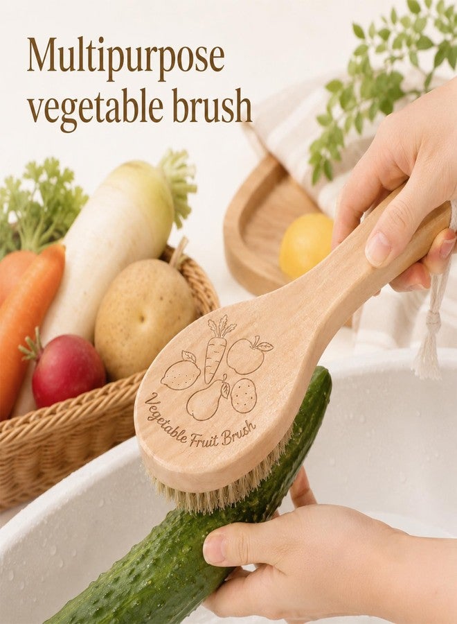Xosjska Wooden Vegetable Brush with Long Handle, Potato Scrubber Brush - Image 1