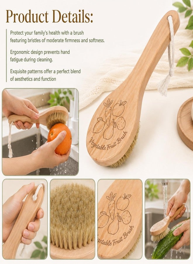 Xosjska Wooden Vegetable Brush with Long Handle, Potato Scrubber Brush - Image 2