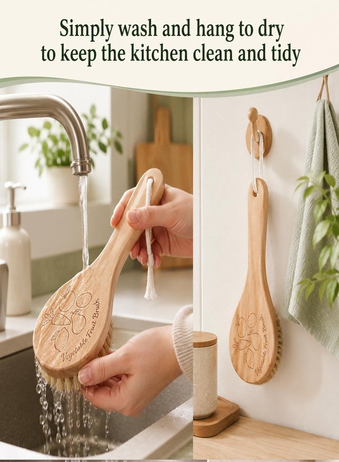 Xosjska Wooden Vegetable Brush with Long Handle, Potato Scrubber Brush - Image 5