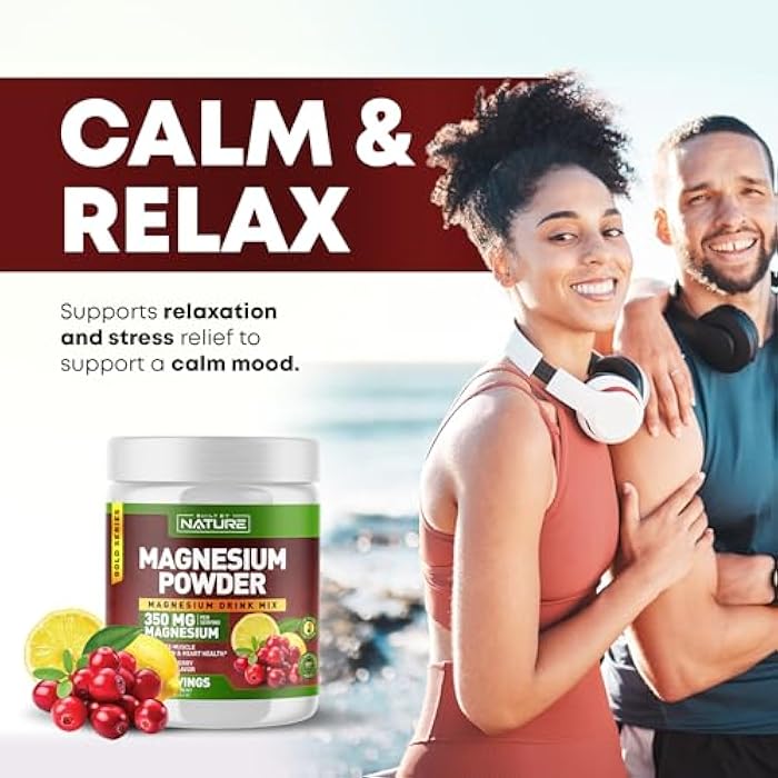 Built by Nature Magnesium Powder - Anti-Stress Drink Mix for Calm & Regularity - Magnesium Citrate Supplement - Relaxation, Muscle & Heart Support - Cranberry Lemonade Flavor - 30 Servings - Image 3