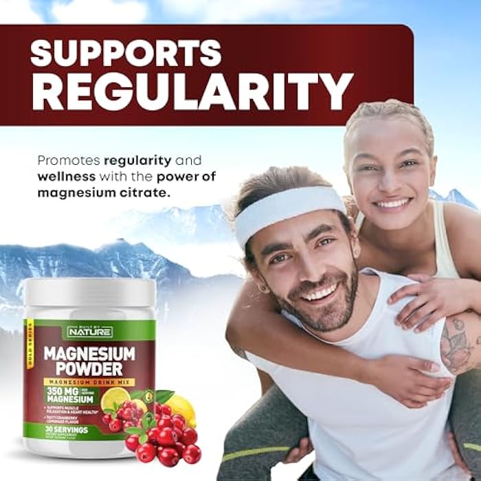 Built by Nature Magnesium Powder - Anti-Stress Drink Mix for Calm & Regularity - Magnesium Citrate Supplement - Relaxation, Muscle & Heart Support - Cranberry Lemonade Flavor - 30 Servings - Image 4