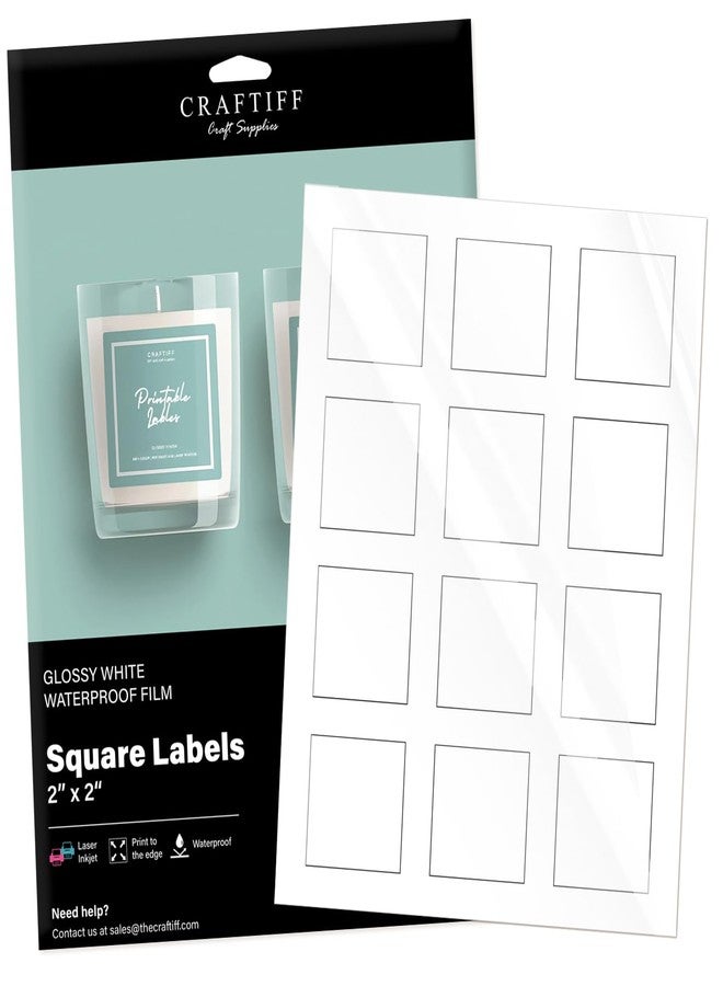 Craftiff 2x2 Square Labels Glossy White Printable Stickers Sheet, Pack of 240, for Inkjet and Laser Printer, Business Logo Craft Craftiff - Image 1