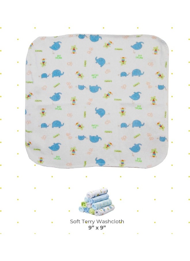 Spasilk Spasilk Washcloth Wipes Set for Newborn Boys and Girls, Soft Terry Washcloth Set, Pack of 20, Blue Elephant  - Image 2