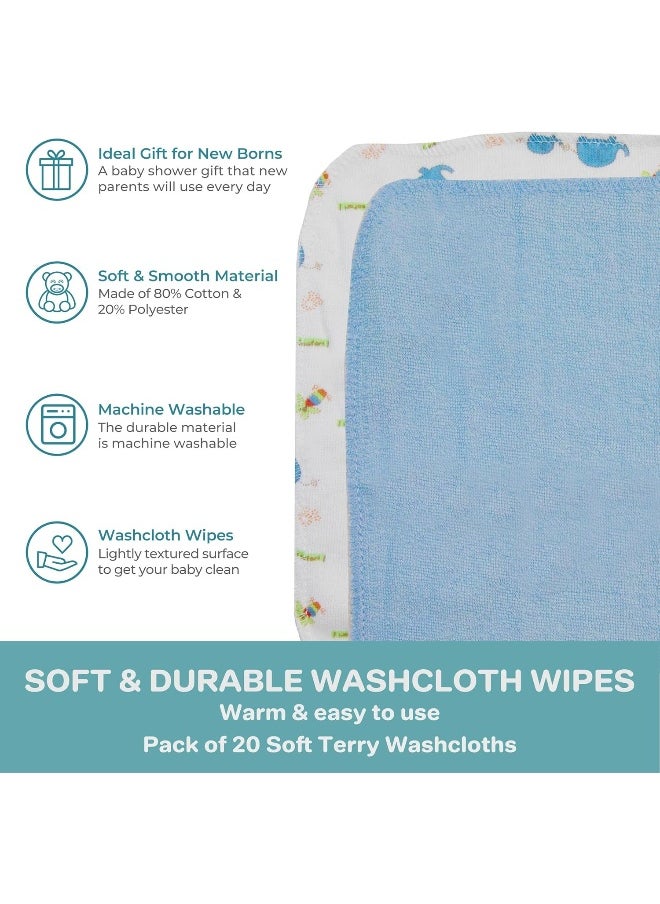 Spasilk Spasilk Washcloth Wipes Set for Newborn Boys and Girls, Soft Terry Washcloth Set, Pack of 20, Blue Elephant  - Image 4