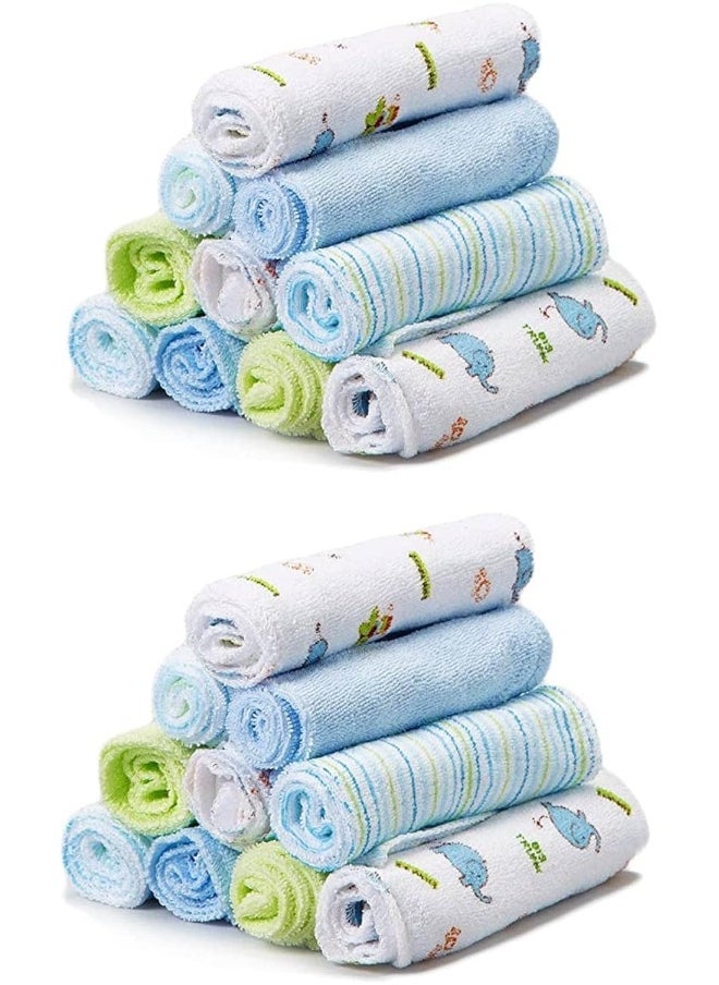 Spasilk Spasilk Washcloth Wipes Set for Newborn Boys and Girls, Soft Terry Washcloth Set, Pack of 20, Blue Elephant  - Image 1