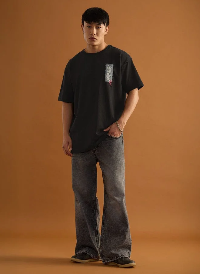 The Souled Store  The Souled Store Men's Oversized Fit Ukiyo Graphic Printed Black T-Shirt  | Best Price UAE