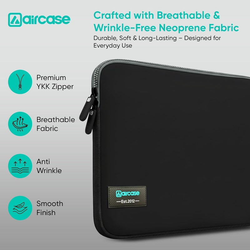 AirCase غطاء كمبيوتر محمول من النيوبرين مقاس 15.6 بوصة لماك بوك، ديل، إتش بي، لينوفو، والمزيد | مقاوم للماء، مبطن ضد الصدمات، مقاوم للخدوش | تصميم نحيف، خالي من التجاعيد، مناسب لأمن TSA (أسود-رمادي) - Image 5