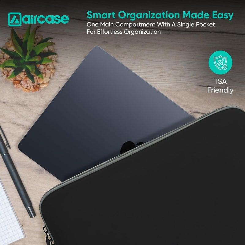 AirCase غطاء كمبيوتر محمول من النيوبرين مقاس 15.6 بوصة لماك بوك، ديل، إتش بي، لينوفو، والمزيد | مقاوم للماء، مبطن ضد الصدمات، مقاوم للخدوش | تصميم نحيف، خالي من التجاعيد، مناسب لأمن TSA (أسود-رمادي) - Image 3