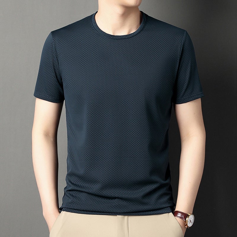 Men's Short-sleeved T-shirt Ice Silk 2024 Summer Thin Round Neck Comfortable Breathable Youth Casual Top Men's Hair