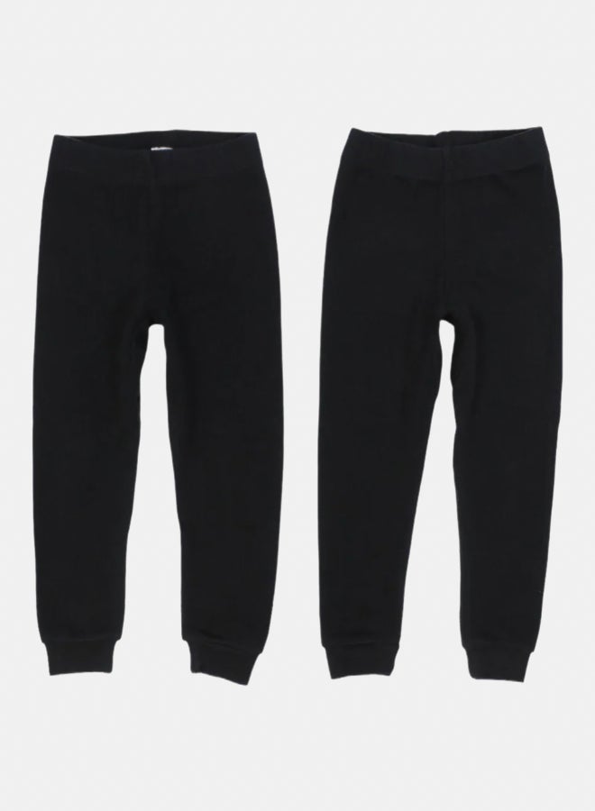 Our kids Pack of 2 – Kids Unisex Ribbed Thermal Pants Black - Image 1