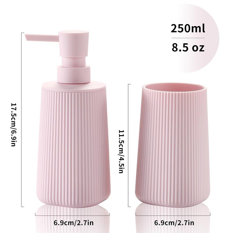 Yaukph Bathroom Accessories 2 Piece Soap Dispenser And Toothbrush Holder Set Striped Light Pink - Image 3