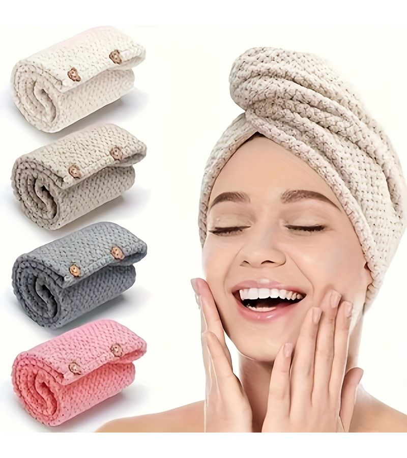 Women S Quick Drying Towel Super Absorbent Thick Soft Towel With Buttons For Shower SPA Travel Modern Design Wet Hair Sensitive Skin Beige - Image 2