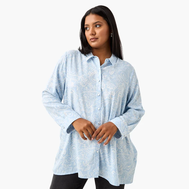  أولا بوبكن Plus Size Ulla Popken All-Over Paisley Print Shirt