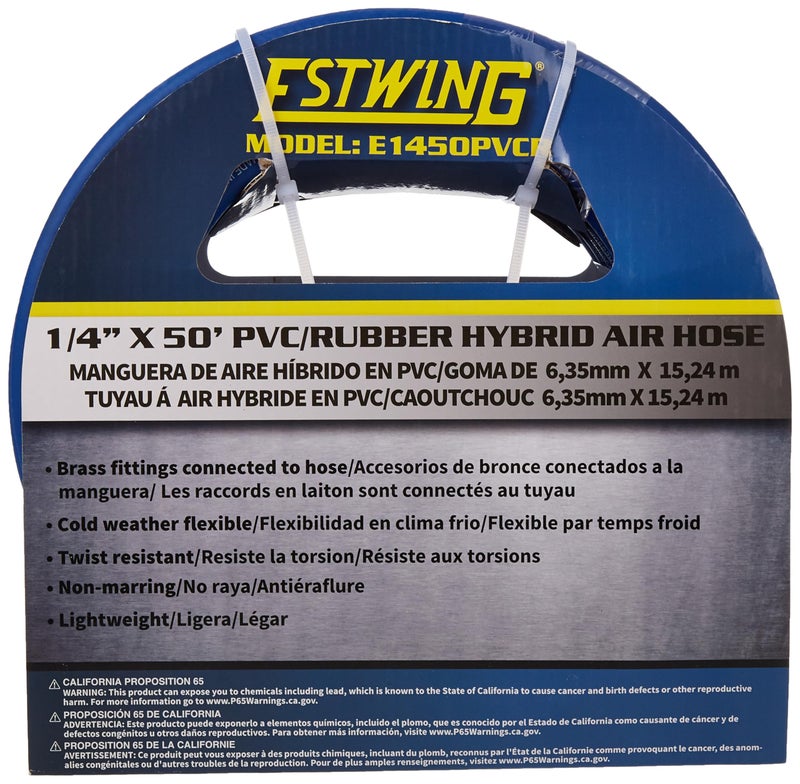 Estwing E1450PVCR 1/4" x 50' PVC / Rubber Hybrid Air Hose with Brass 1/4" NPT Industrial Fitting and Universal Quick Connect Coupler - Image 3