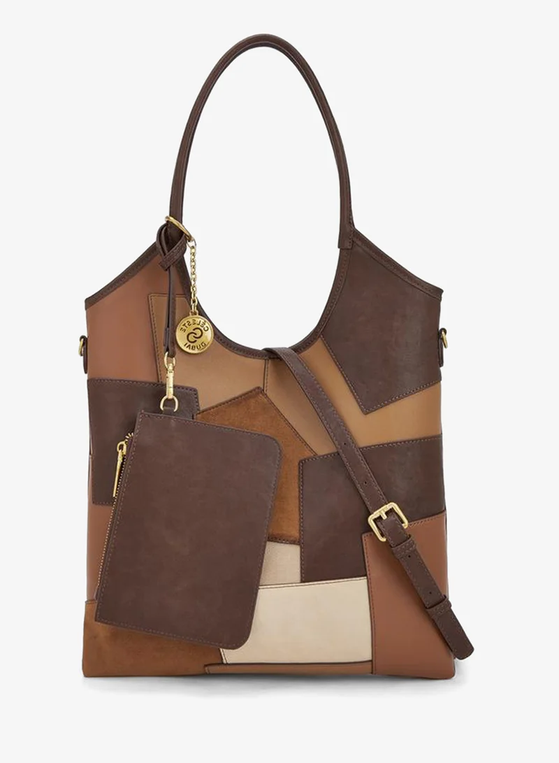 Patchwork Design School Tote Bag With Detachable Pouch - 35x1x58 CM