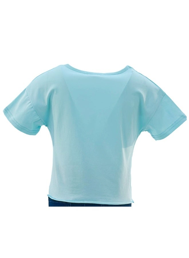JOANNA JOANNA 23KY371B Girl's Front Tie With Have More Fun Print Round Neck Short Sleeve T-Shirt - Light Green  - Image 3