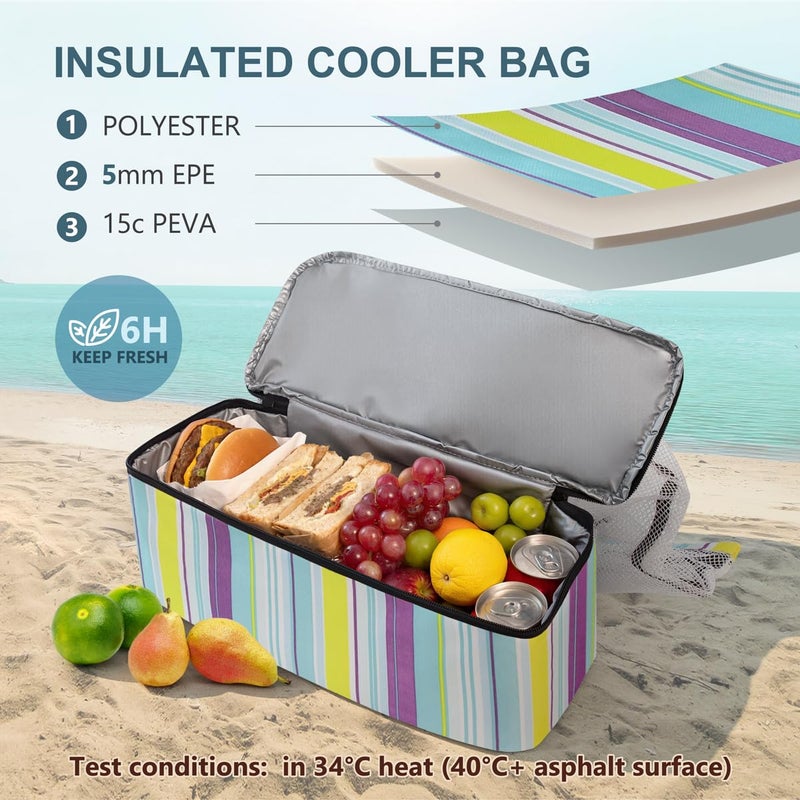 ASL Mesh Beach Bag with Cooler Compartment for Women, 2-in-1 Print Travel Tote 30L with Zipper and Pockets, Pool Picnic, Blue Vertical Stripes - Image 4