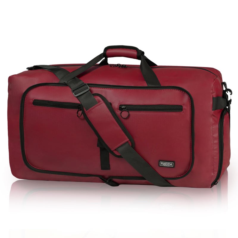 Fmeida 65L Duffle Bag with Shoes Compartment, Foldable Travel Duffel Bags for Men Women, Large Packable Travel Bag Water Repellent & Tear Resistant (Red) - Image 1