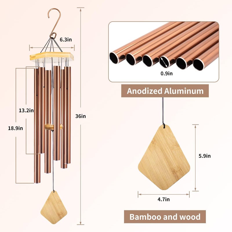 Howarmer Wind Chimes Outdoor Large Deep Tone, 36 Inches WindChimes Outdoor Memorial Wind Chime for Mom/Housewarming/Christmas, Windchime for Outside Garden, Patio, Home Decor - Image 3