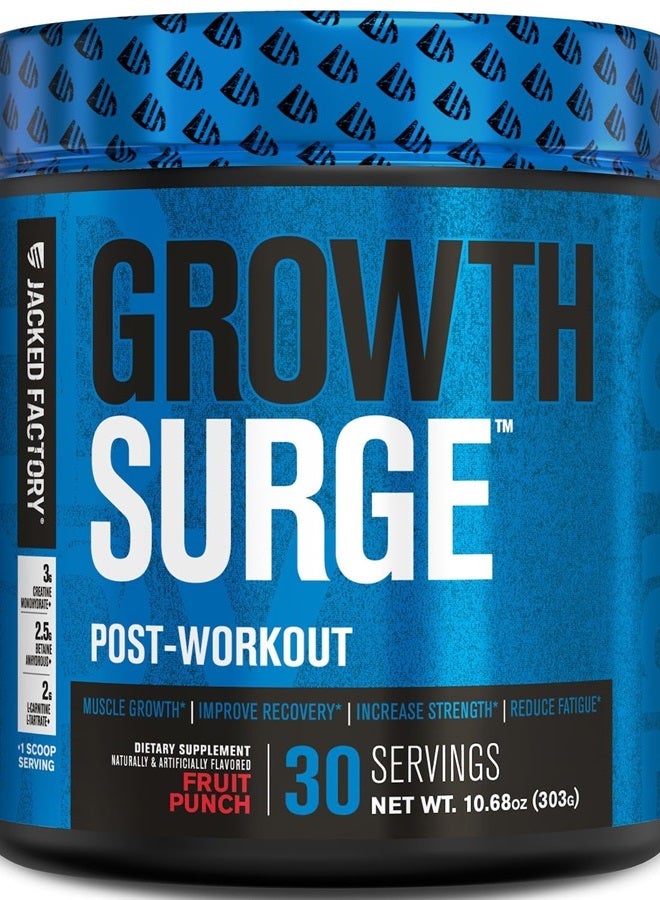 Jacked Factory Growth Surge Creatine Post Workout w/L-Carnitine - Daily Muscle Builder & Recovery Supplement with Creatine Monohydrate, Betaine, L-Carnitine L-Tartrate - 30 Servings, Fruit Punch  - Image 1