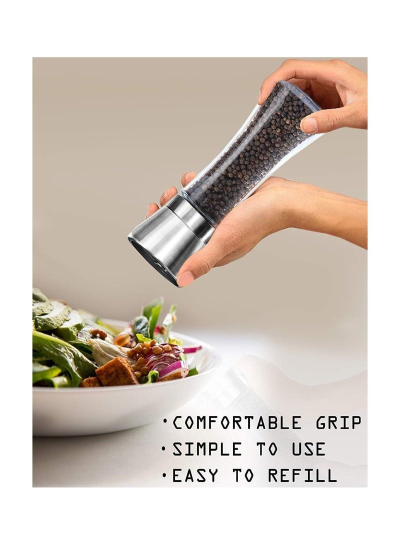 RollsTimi  2-Piece Salt and Pepper Grinder Set Combo Clear/Silver 200ml - Image 2