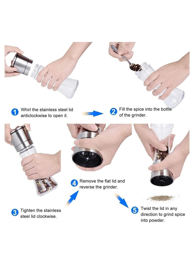 RollsTimi  2-Piece Salt and Pepper Grinder Set Combo Clear/Silver 200ml - Image 3