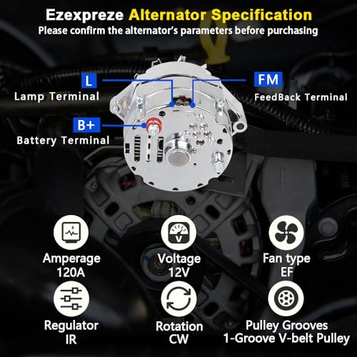 E EZEXPREZE New Chrome 1 Wire Self Exciting Alternator High Output 120Amp Replacement for GM 305 350 BBC SBC 10SI for Chevy for Buick Street Rod Hot Rod - Image 5