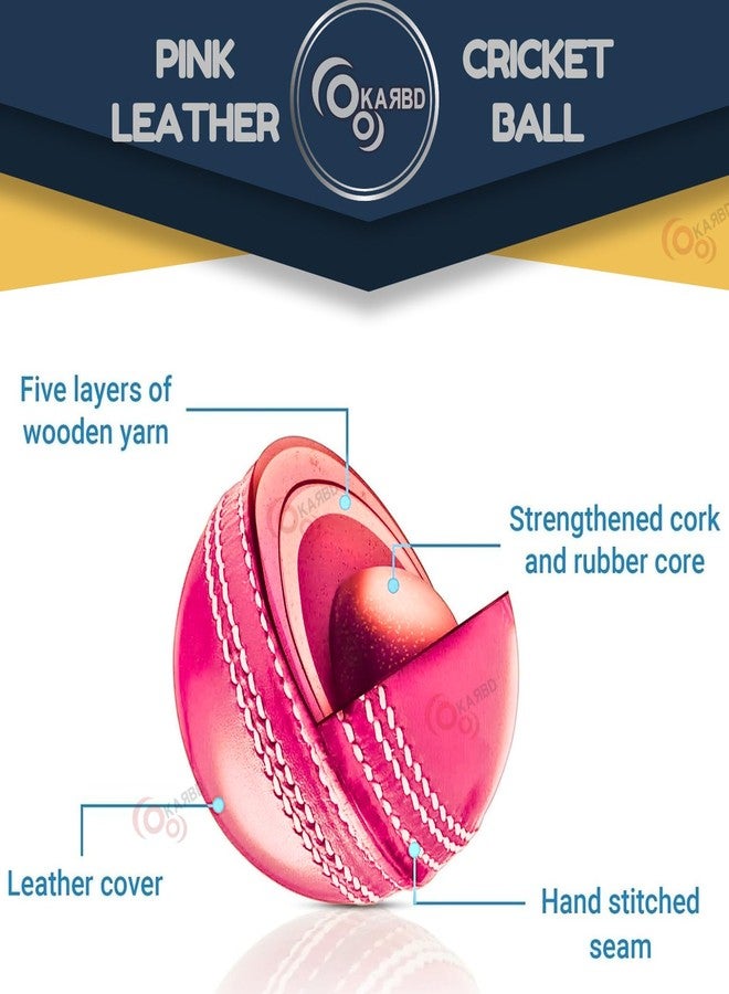 KARBD Cricket Ball Leather 4 Piece Professional Hand Stitching Seam Waterproof Coating Hard Season Ball for Practice and Tournament Club Matches (50+ Overs, Club Pink) - Image 5