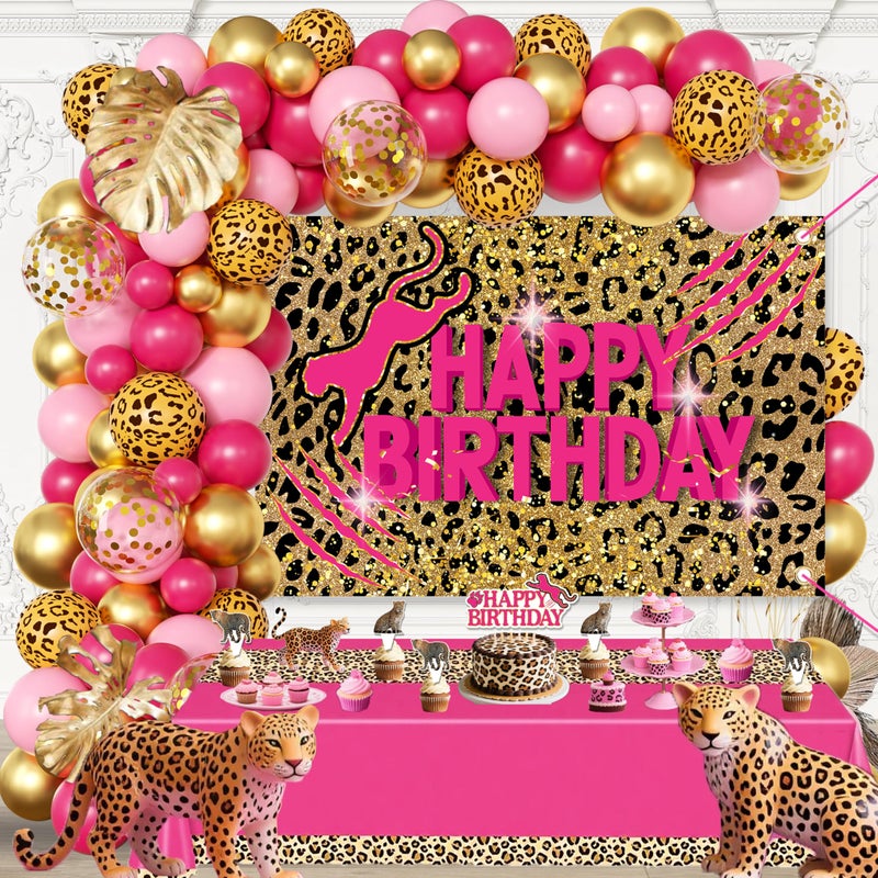 jenmir Pink Leopard Print Birthday Party Decorations Set for Women â€“ Balloons Arch Garland Suitable for Girls - Image 1
